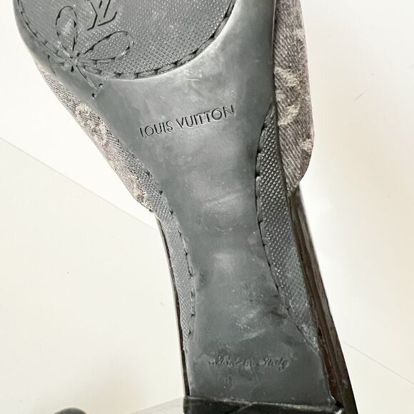 Vintage Y2K Louis Vuitton Monogram Logo Print Block Heel Mules Bow Slides - Picture 10 of 11